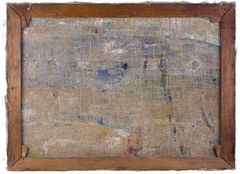 Retro di una tela antica con tracce di colore e telaio in legno